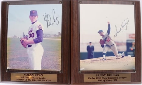 NOLAN RYAN & SANDY KOUFAX SIGNED PHOTO PLAQUES