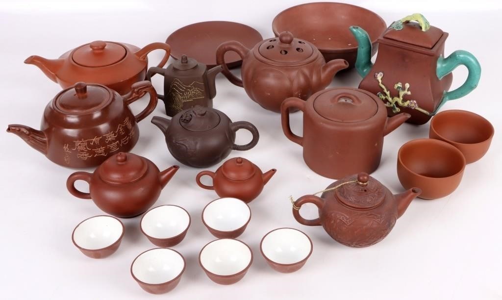 ASIAN RED CLAY TEA SETS & DISHES - LOT OF 19 (1 of 9)