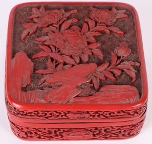 CARVED CHINESE CINNABAR LACQUERED TRINKET BOX