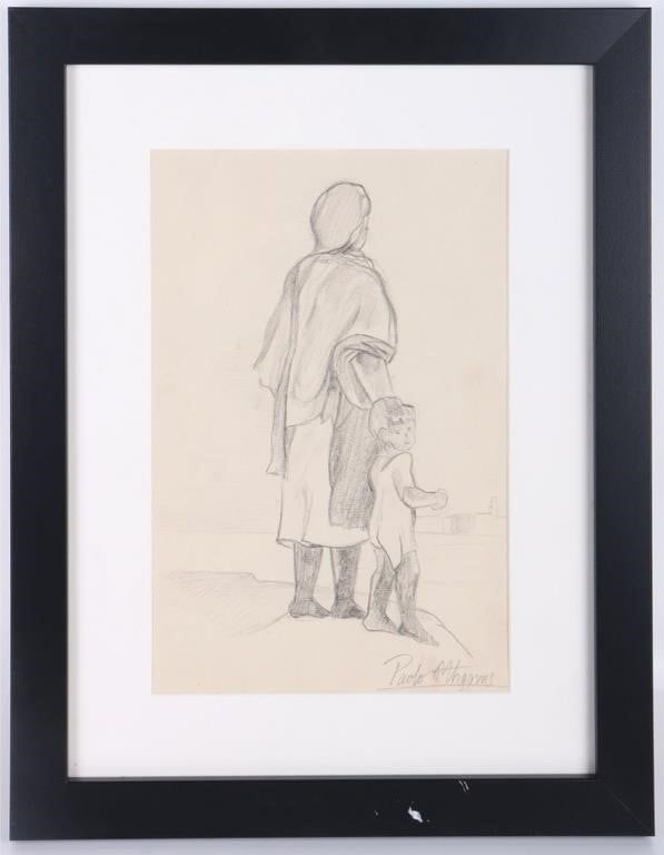PAOLO ORIGINAL FIGURAL FRAMED SKETCHING AFTER: Paolo original framed figural sketching, this painting is signed "Paolo Mhagms" Possibly the artist Paolo Maggis (1978-Current, Italy), in which case the sketching is made in the Manner of Maggis by a