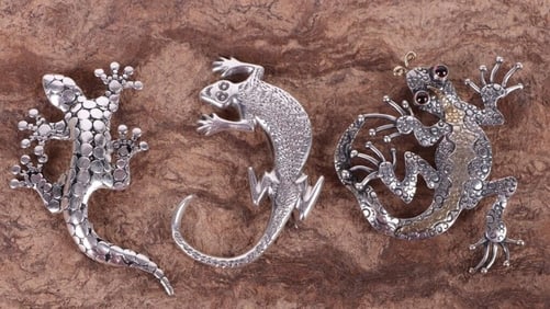 MARKED STERLING SILVER LIZARD LADIES BROOCHES