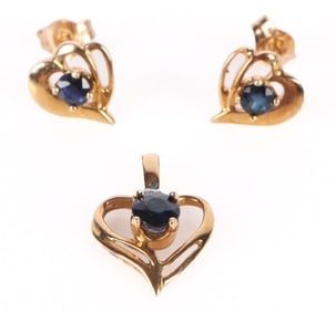 10K YELLOW GOLD SAPPHIRE DIAMOND LADIES SET