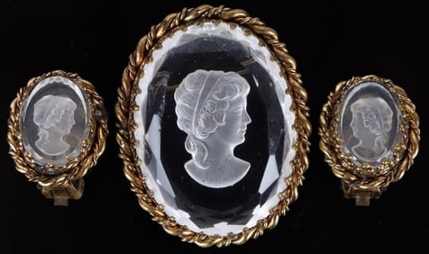 W. SERMANY GOLD-TONED GLASS-ETCHED MATCHING SET