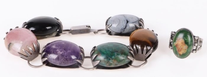 MEXICO STERLING CHUNKY GEMSTONE BRACELET & RING