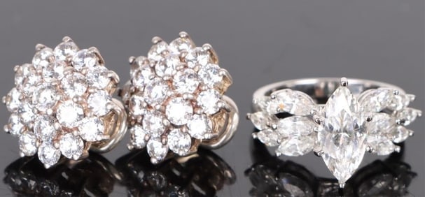 STERLING SILVER CUBIC ZIRCONIUM RING & EARRINGS