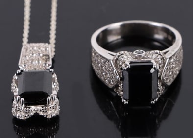 BLACK SPINEL STERLING SILVER JEWELRY SET