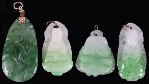 CARVED GREEN & WHITE JADE LADIES PENDANTS
