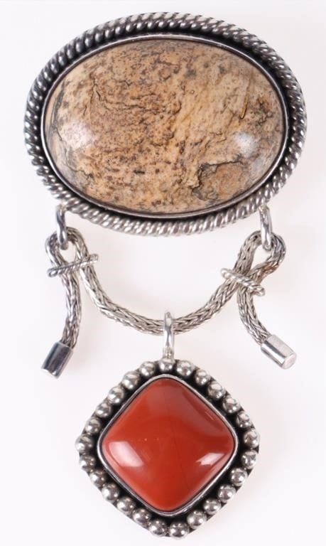 STERLING SILVER JASPER & AGATE LADIES PENDANT (1 of 2)