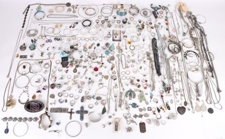 LARGE COLLECTION OF SILVER-TONED FASHION JEWELRY
