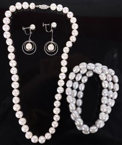 ASSORTED STERLING SILVER PEARL LADIES JEWELRY -(3)