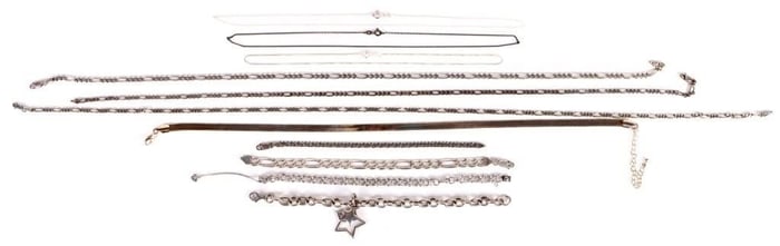 ASSORTED STERLING SILVER NECKLACES & BRACELETS