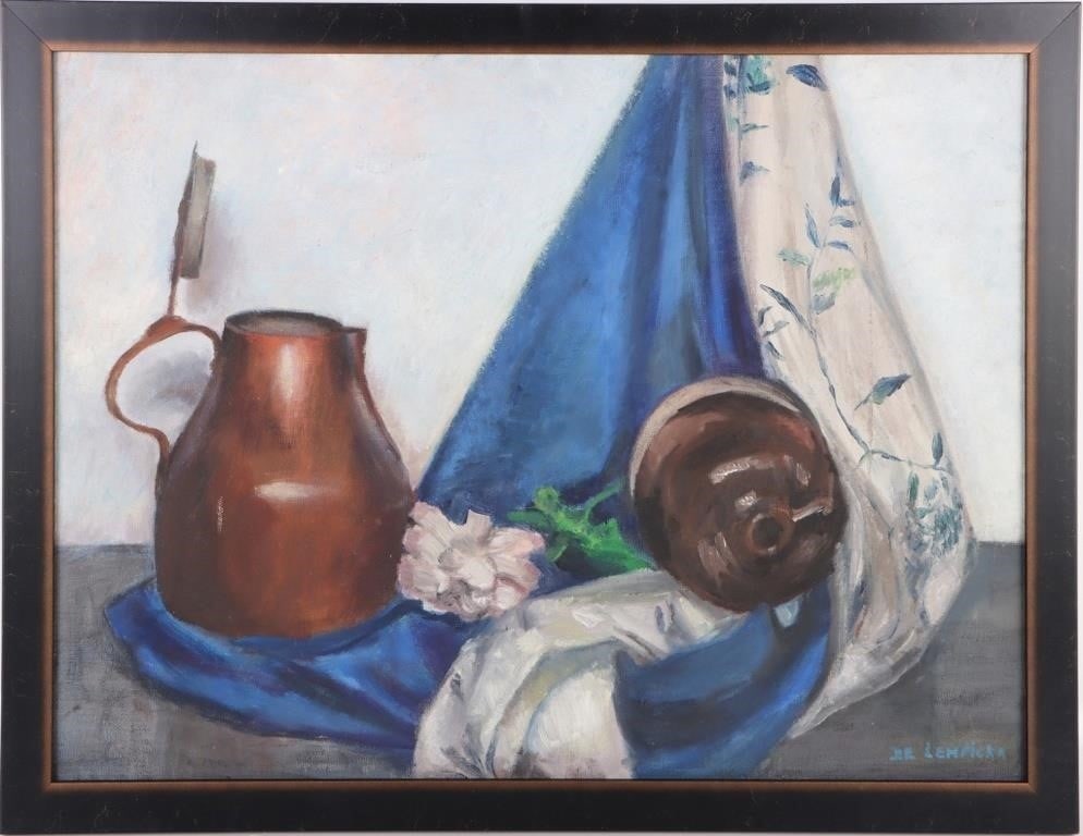 TAMARA DE LEMPICKA ORIGINAL ACRYLIC PAINTING AFTER: Tamara De Lempicka (1898-1980, Polish) original acrylic still life painting in the manner of. This painting was made in the same style and technique as Lempicka by an unknown artist. better known as T