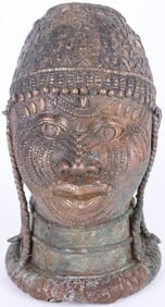 BRONZE NIGERIAN PORTRAIT BUST W/ IVORY TUSK HOLE