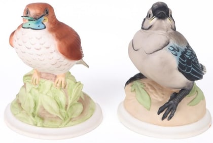 BOEHM PORCELAIN BABY BLUE JAY & WOOD THRUSH STATUE