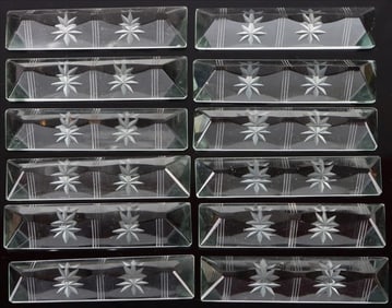 VINTAGE CRYSTAL KNIFE REST SET OF 12 W/ BOX