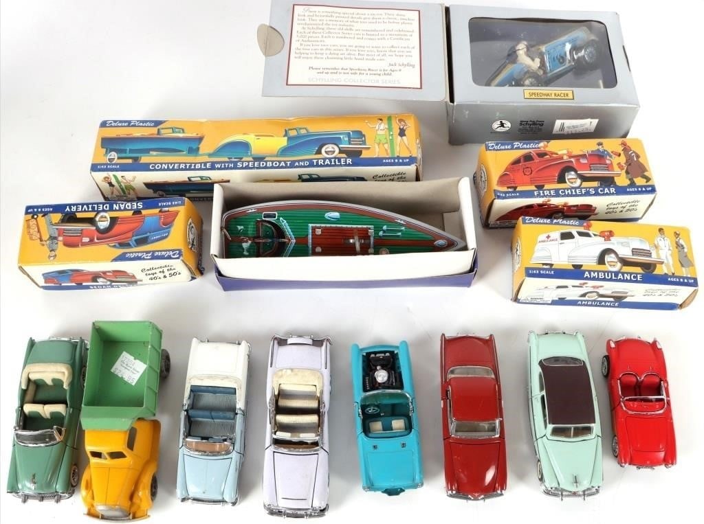 VINTAGE ASSORTED TIN CAR AND BOAT TOYS - (14) (1 of 8)