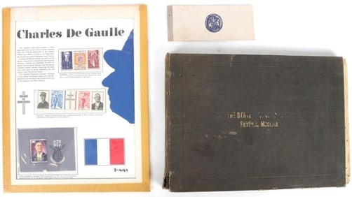CHARLES DE GAULLE STAMPS & ANTIQUE UNCUT CHECKS