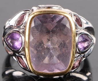 STERLING SILVER AMETHYST ROSE QUARTZ LADIES RING