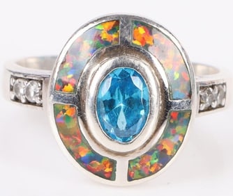 FIRE OPAL TOURMALINE STERLING SILVER LADIES RING