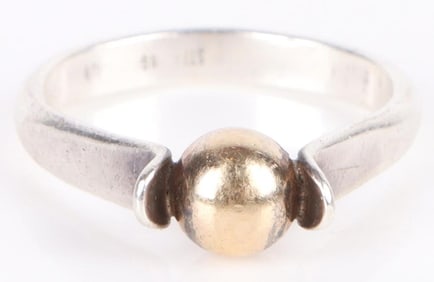 STERLING SILVER TWO TONE GOLD BEAD UNISEX RING