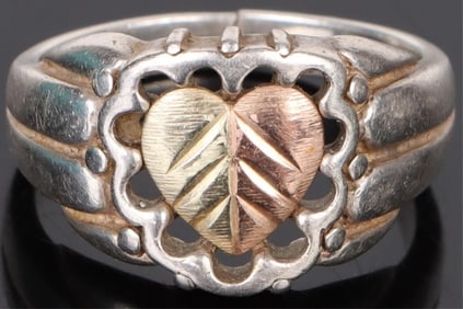 STERLING SILVER & GOLD LADIES HEART RING
