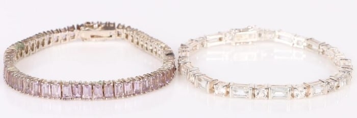 AMETHYST & TOPAZ LADIES 925 SILVER BRACELETS-(2)