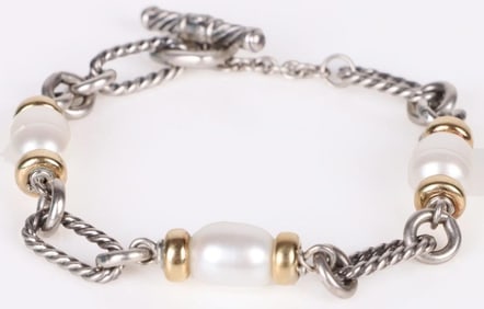 DAVID YURMAN 0.925/18K YELLOW GOLD PEARL BRACELET