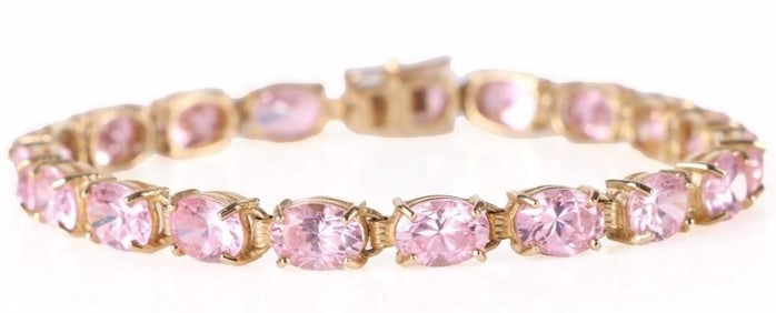 10K YELLOW GOLD PINK CUBIC ZIRCONIUM BRACELET