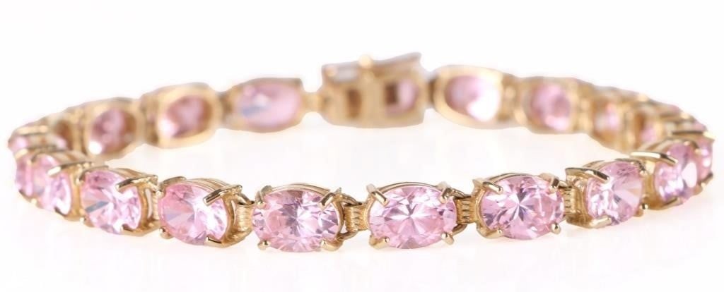 10K YELLOW GOLD PINK CUBIC ZIRCONIUM BRACELET (1 of 5)