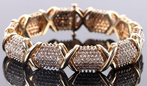 10K YELLOW GOLD 'X' DESIGN DIAMOND BRACELET
