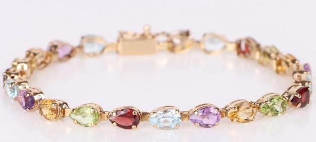 RAINBOW GEMSTONE 14K YELLOW GOLD BRACELET