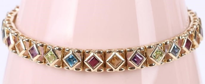 14K GOLD MULTI-GEMSTONE HARLEQUIN BRACELET