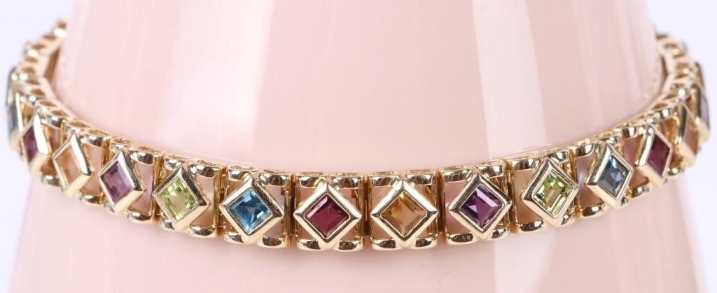 14K GOLD MULTI-GEMSTONE HARLEQUIN BRACELET (1 of 4)