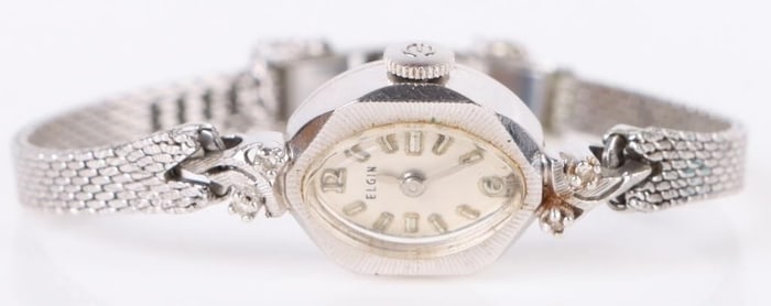 14K WHITE GOLD ELGIN DIAMOND LADIES WRISTWATCH