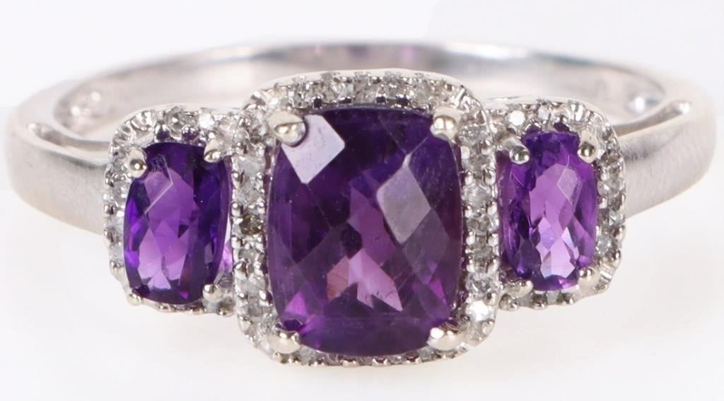 10K WHITE GOLD DIAMOND AMETHYST LADIES RING (1 of 4)