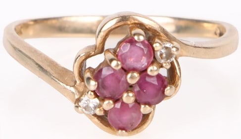 10K YELLOW GOLD ANTIQUE RUBY DIAMOND LADIES RING