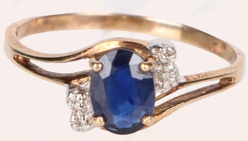 DIAMOND SAPPHIRE 10K YELLOW GOLD LADIES RING