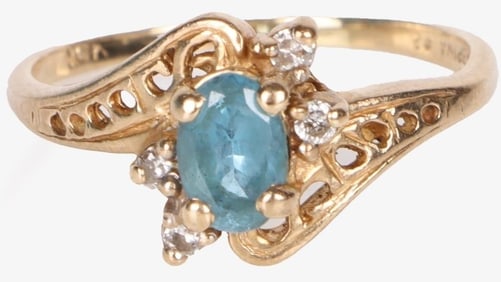 10K YELLOW GOLD TOPAZ DIAMOND LADIES RING