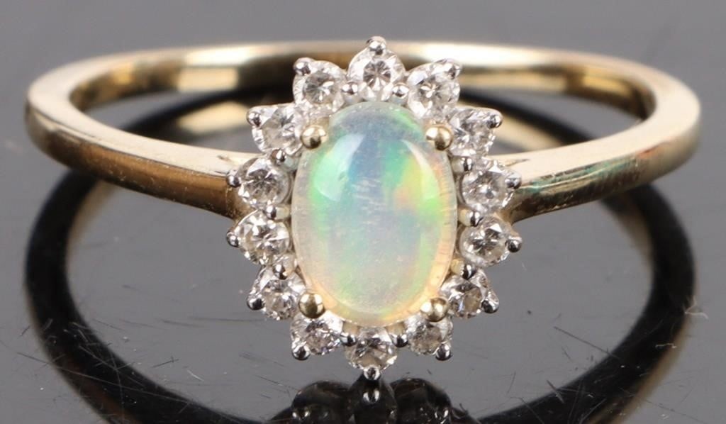 10K YELLOW GOLD DIAMOND OPAL LADIES RING (1 of 3)