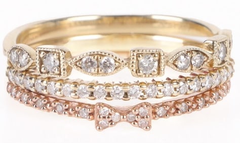 10K TRI-GOLD DIAMOND LADIES THREE-SET RINGS