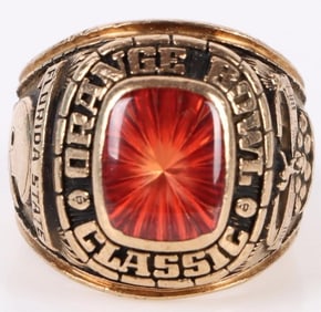 10K YELLOW GOLD SAPPHIRE FSU 1980 FOOTBALL RING