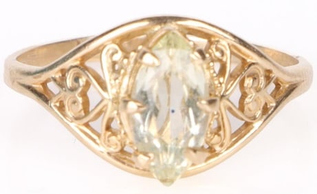 10K YELLOW GOLD GREEN SPINEL FILIGREE LADIES RING