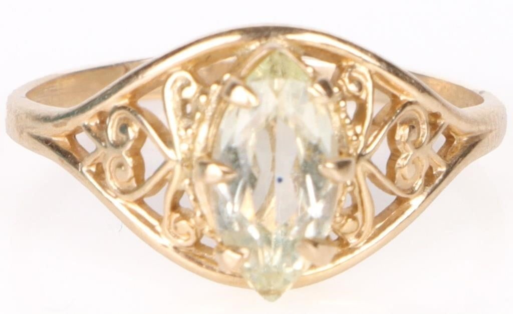 10K YELLOW GOLD GREEN SPINEL FILIGREE LADIES RING (1 of 4)