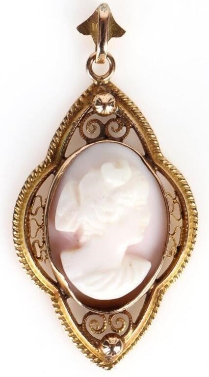 10K YELLOW GOLD ANTIQUE CAMEO LADIES PENDANT (1 of 4)