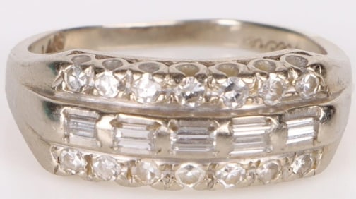 14K WHITE GOLD DIAMOND ART DECO LADIES RING