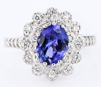 14K WHITE GOLD 1.59CT TANZANITE & 0.47CTW DIA RING