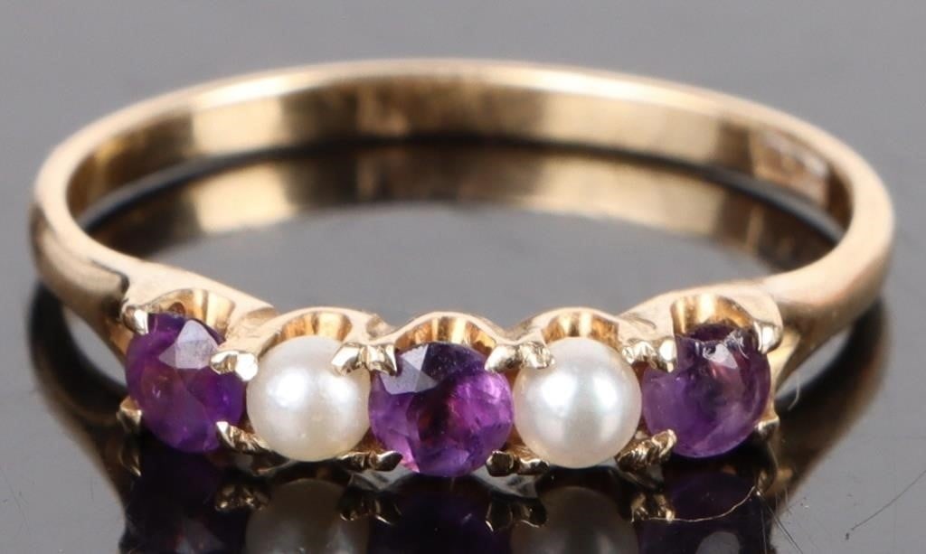 14K YELLOW GOLD AMEHTYST PEARL LADIES RING (1 of 3)