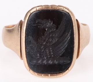 14K YELLOW GOLD CARVED ONYX UNISEX RING