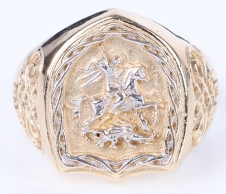 14K YELLOW GOLD MEN'S KNIGHT ON HORSEBACK RING