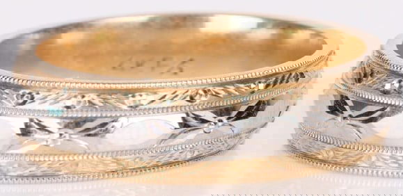 14K YELLOW & WHITE GOLD ETCHED MEN'S RING